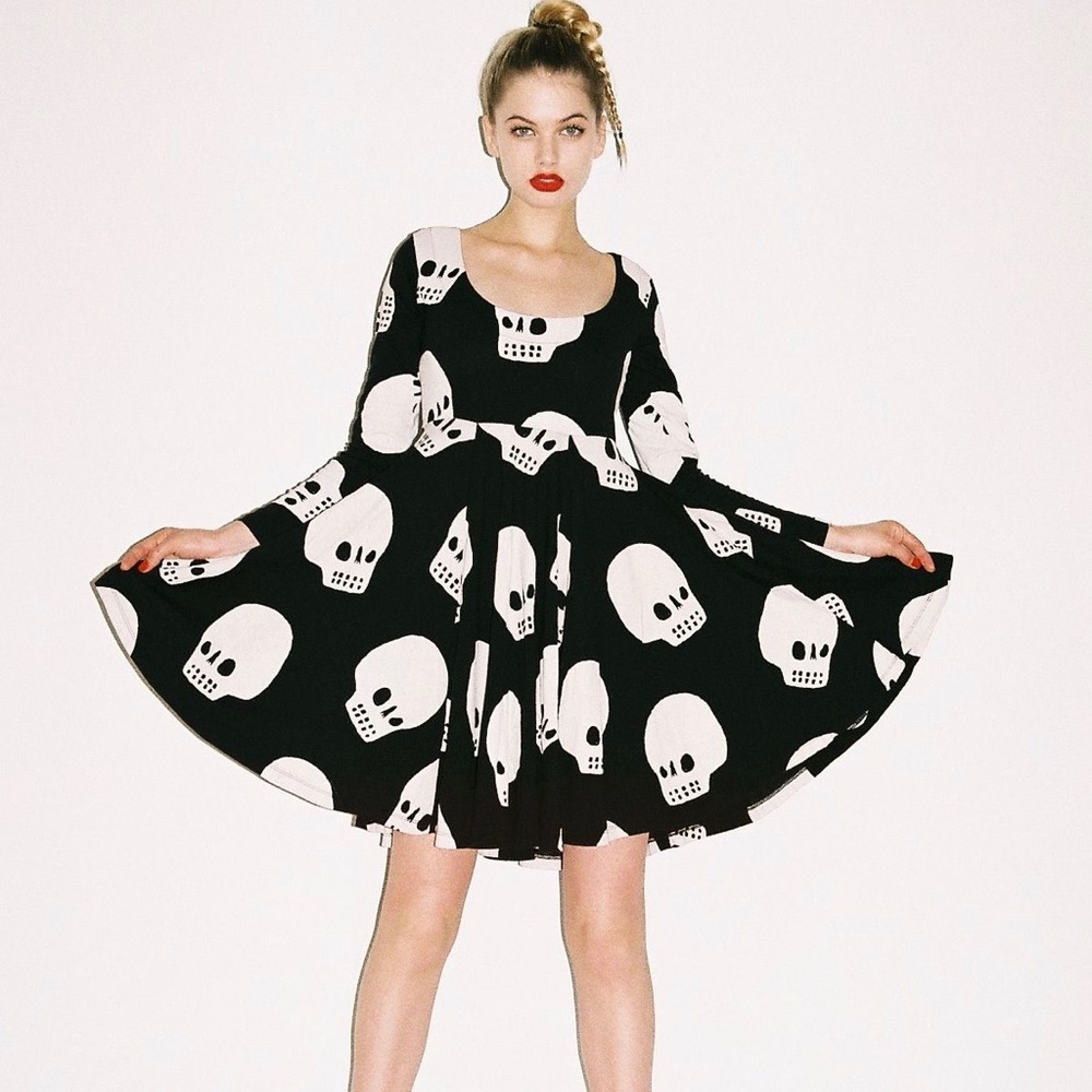 Lazy Oaf Long Sleeve Skeleton Skull Skater Dress Size M